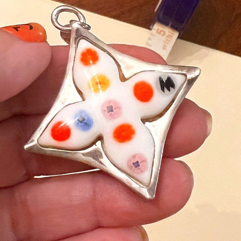 🎄Pendant Murano Glass Millefiori  - Large SILVER 925 ITALY